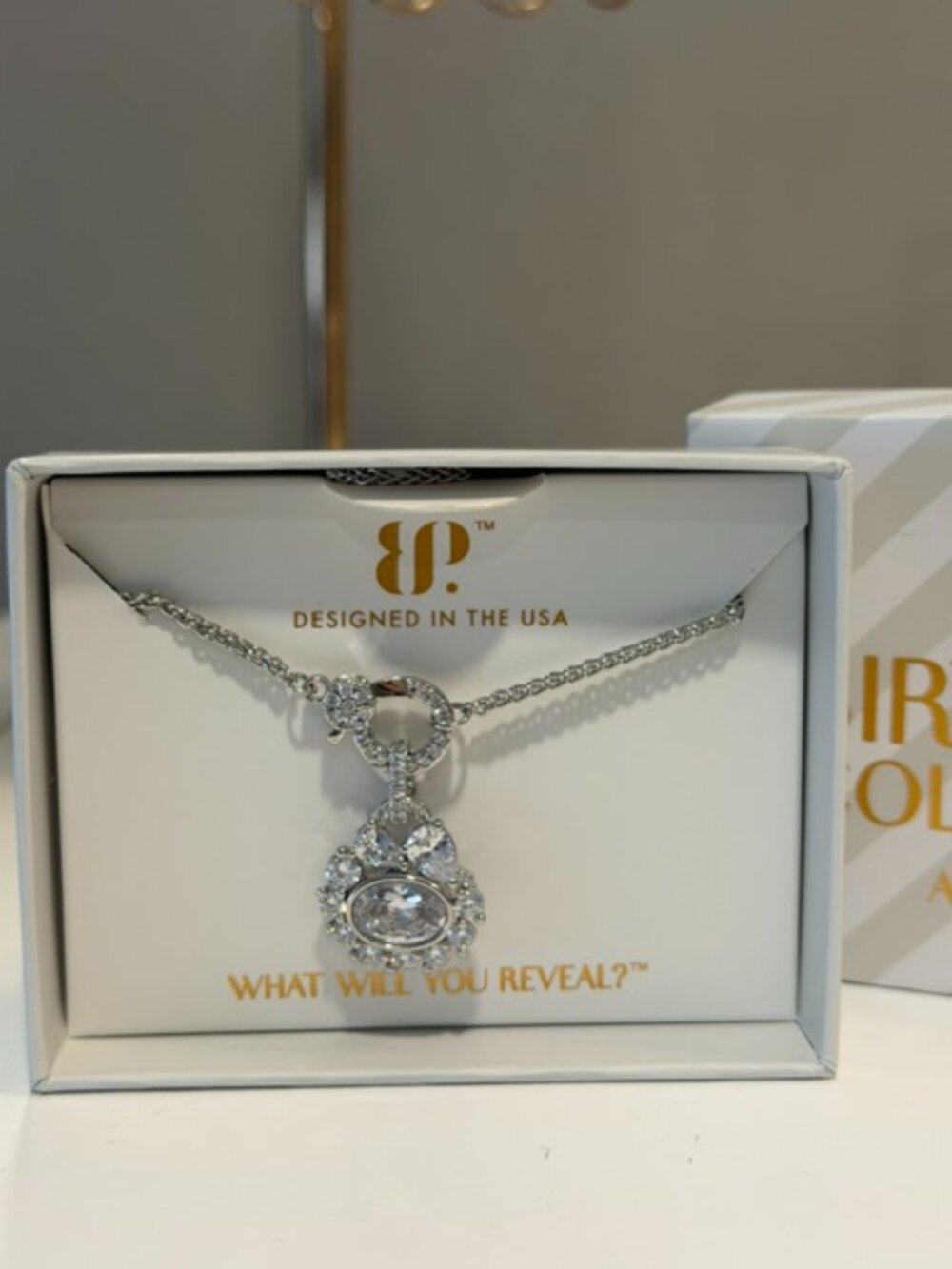 Bomb Party April Birthday "The Harlow Necklace" Diamond CZ Rhodium NK27302